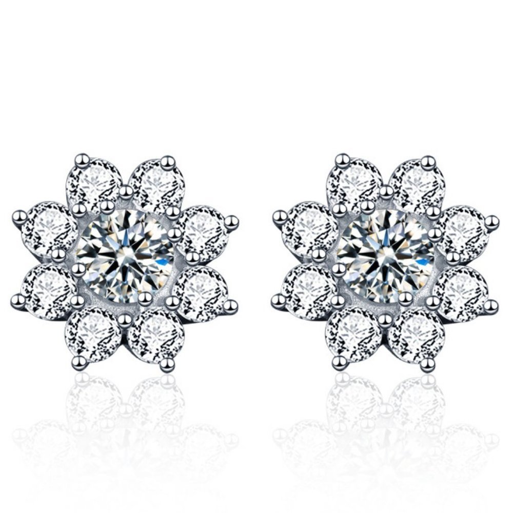Certified 1ct. t.w. Diamond Moissanite Sun Flower Stud Earrings NEW J - Picture 2 of 8